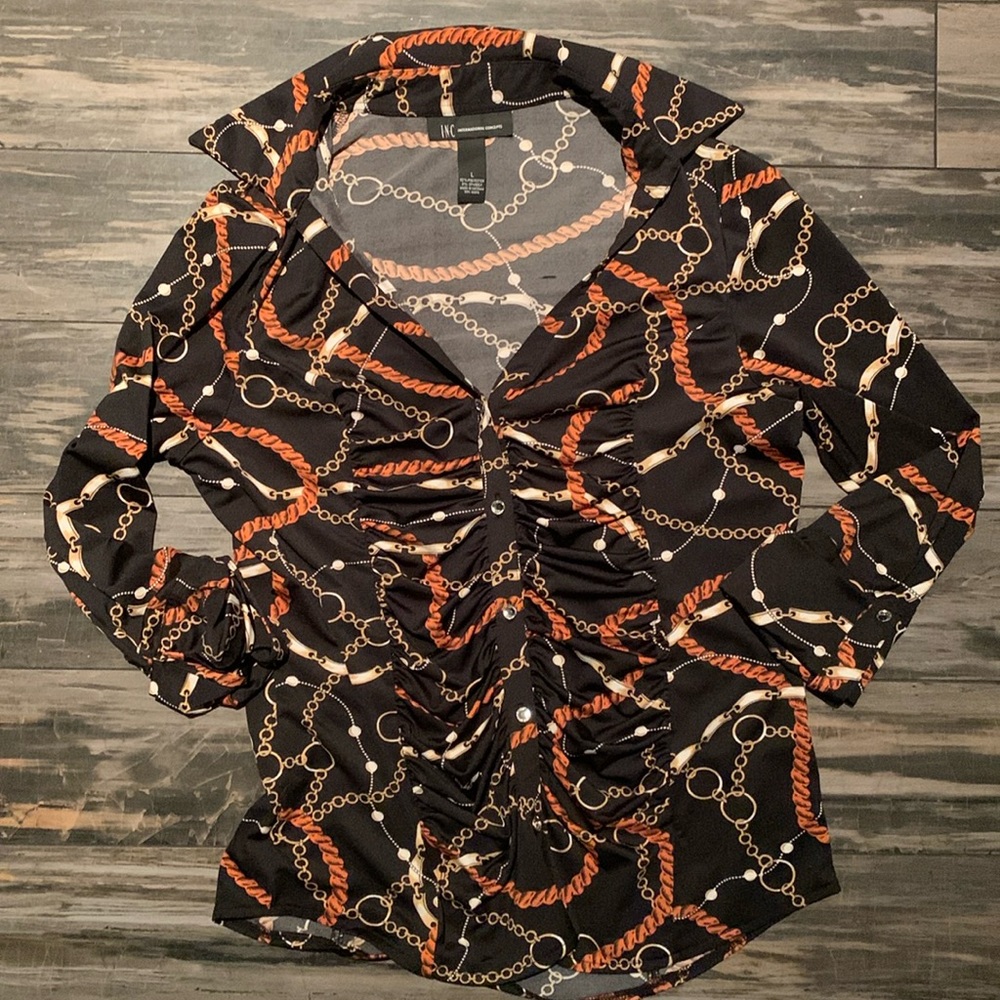 Inc zipper chain rouched blouse